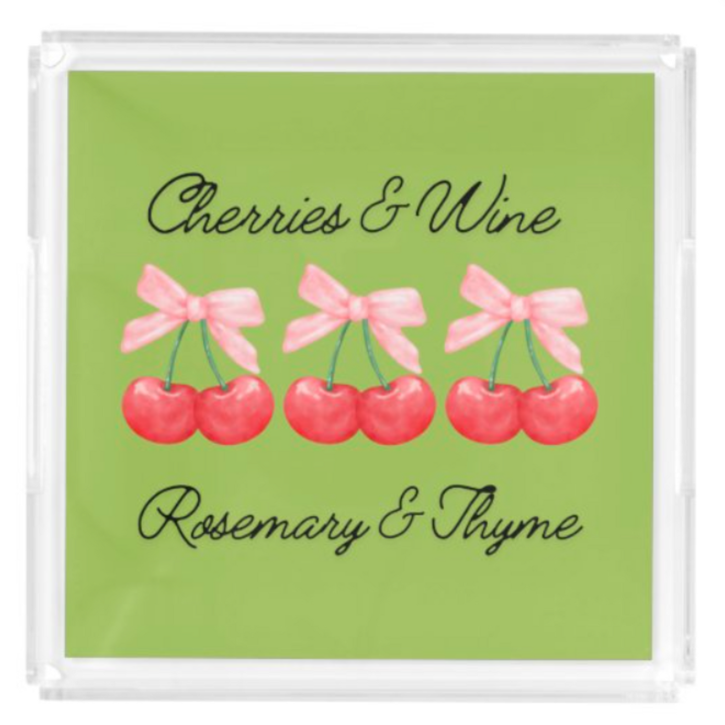 Acrylic Serving Tray - Cherries and Wine
