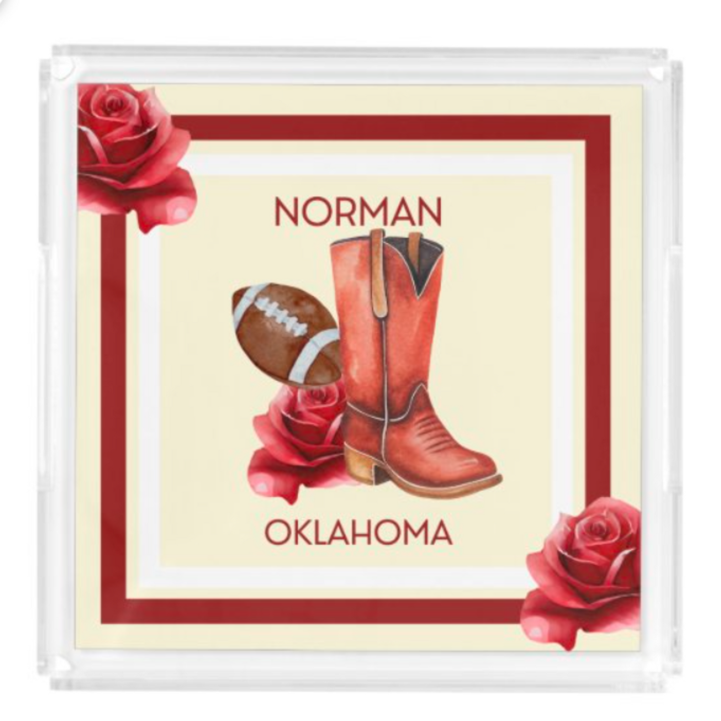 Acrylic Serving Tray - Gameday STATE FLOWER - NORMAN OKLAHOMA