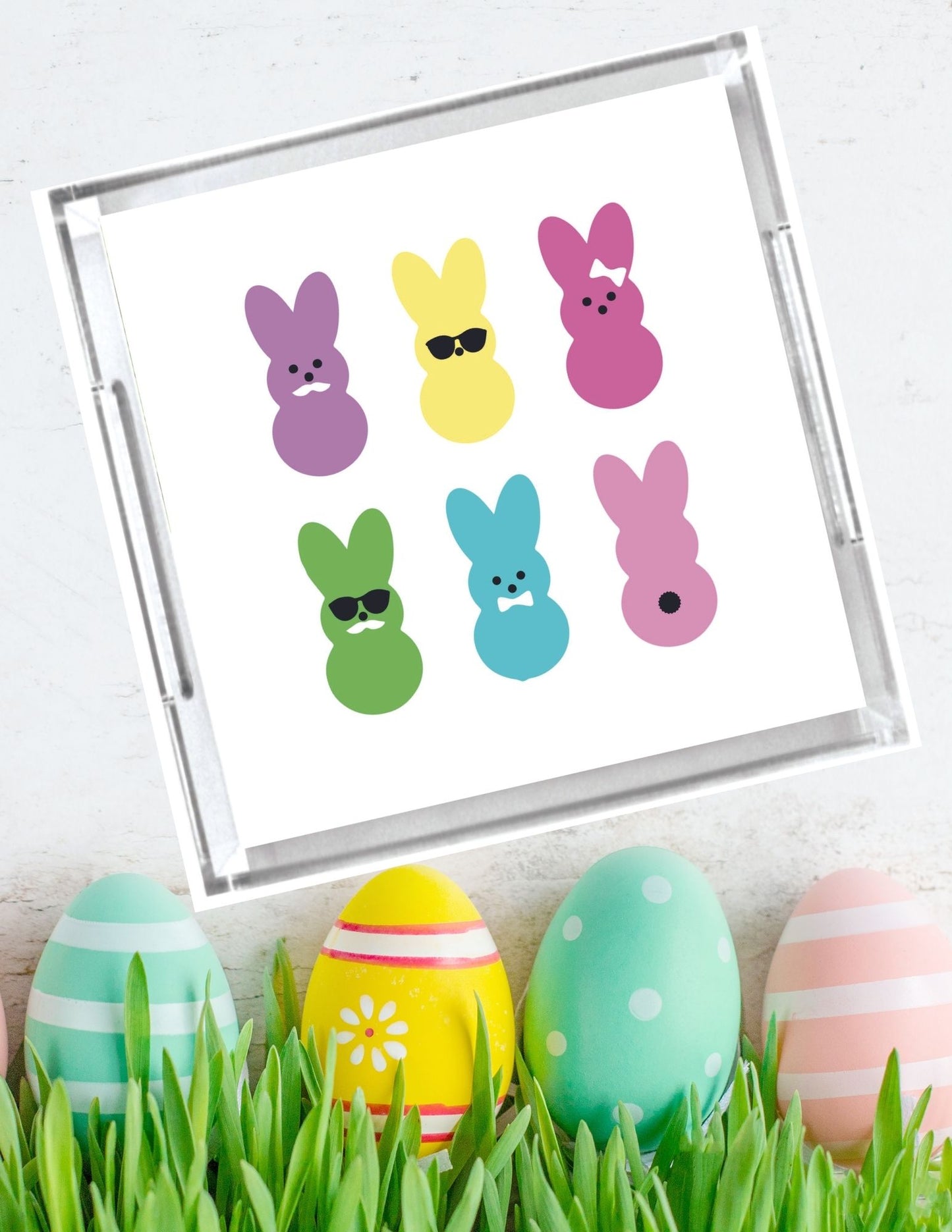 Acrylic Serving Tray - Easter Cool Bunny Colorful Tray - Peeps