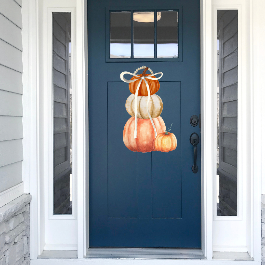 UV Printed 24" Door Hanger with Gloss Finish & Beaded Handle - Pumpkin Topiary