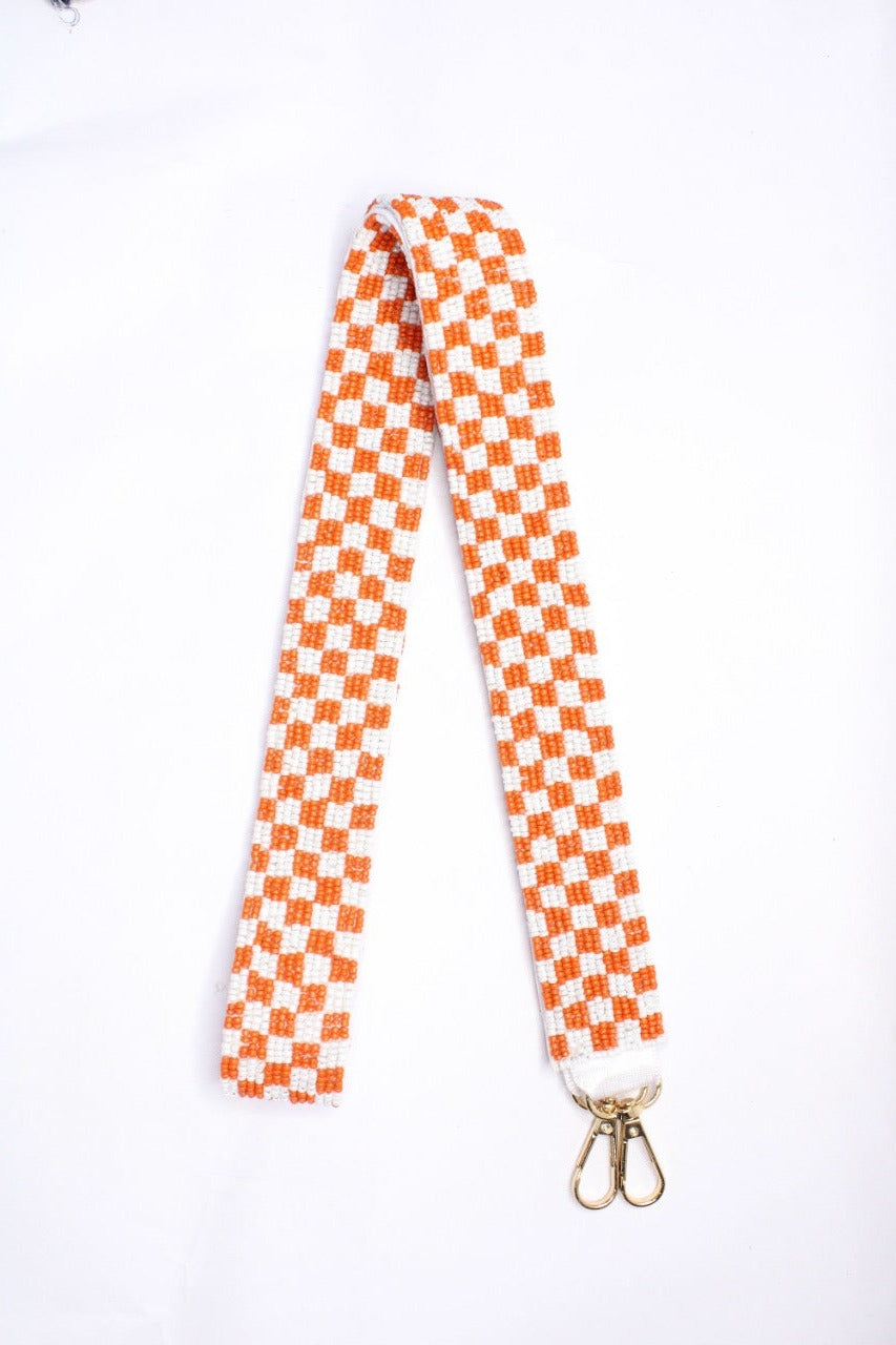 Orange + White Checkerboard Beaded Purse Strap RTS