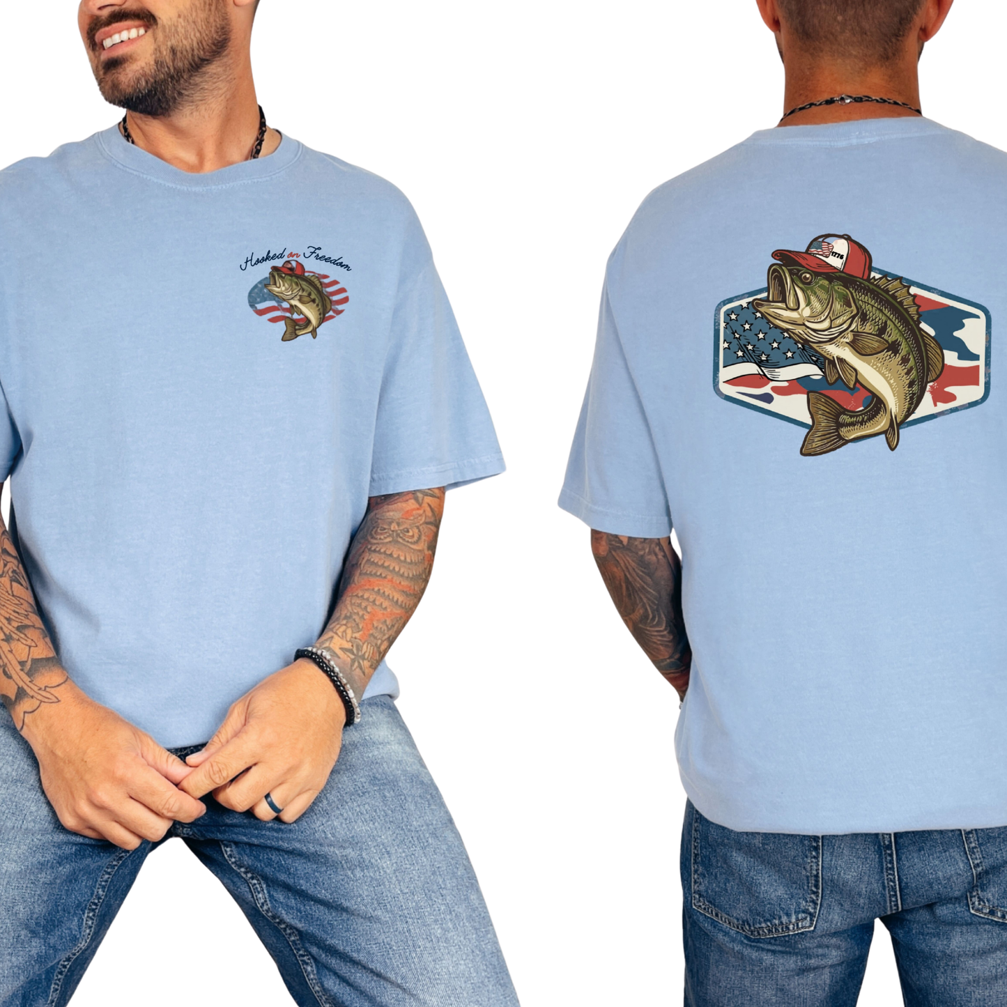 "Hooked on Freedom Bass Fish" Comfort Men's Tee