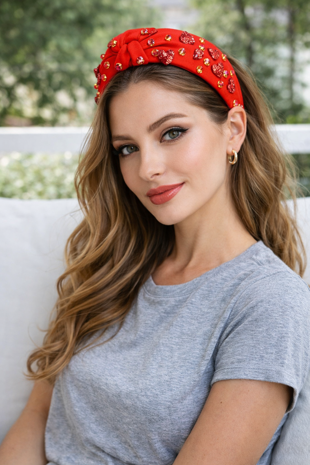 Valentine's Day Headband "Hearts on Fire" Hand-sewn Embellishments