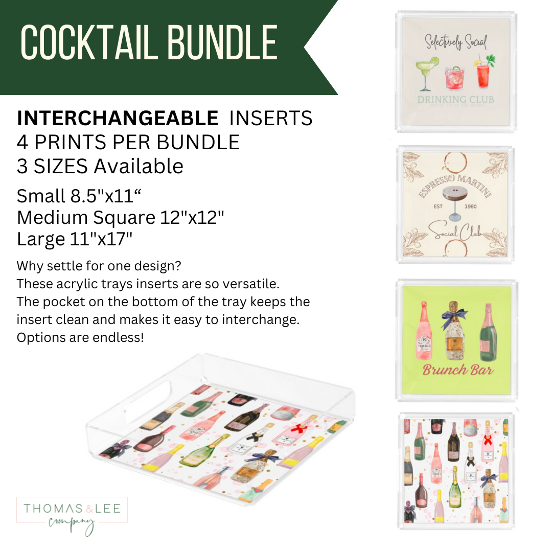 Acrylic Tray Interchangeable Insert Set of 4 - Pick your size - Cocktail Bundle