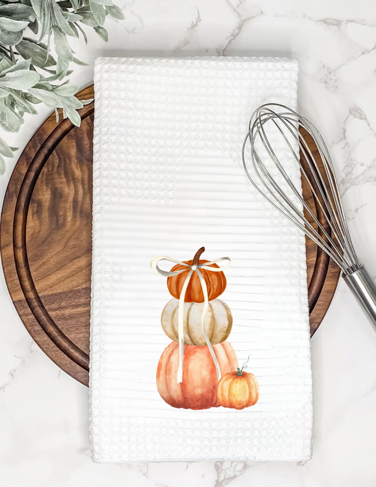 Pumpkin Topiary Waffle Tea Towel – Fall Kitchen Décor, Absorbent Microfiber Dish Towel, 16x24 Seasonal Accent