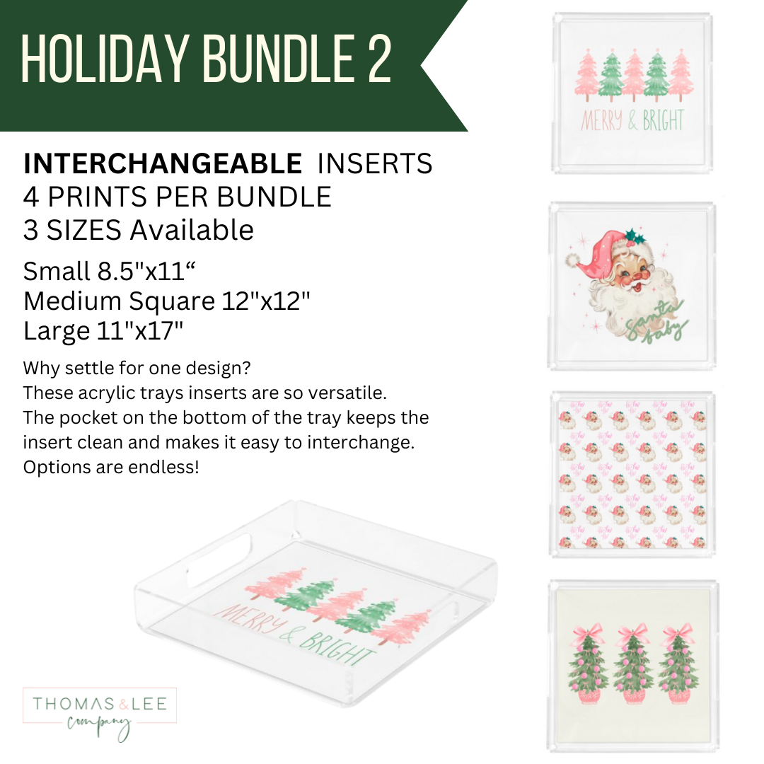 Acrylic Tray Interchangeable Insert Set of 4 - Pick your size - HOLIDAY BUNDLE 2