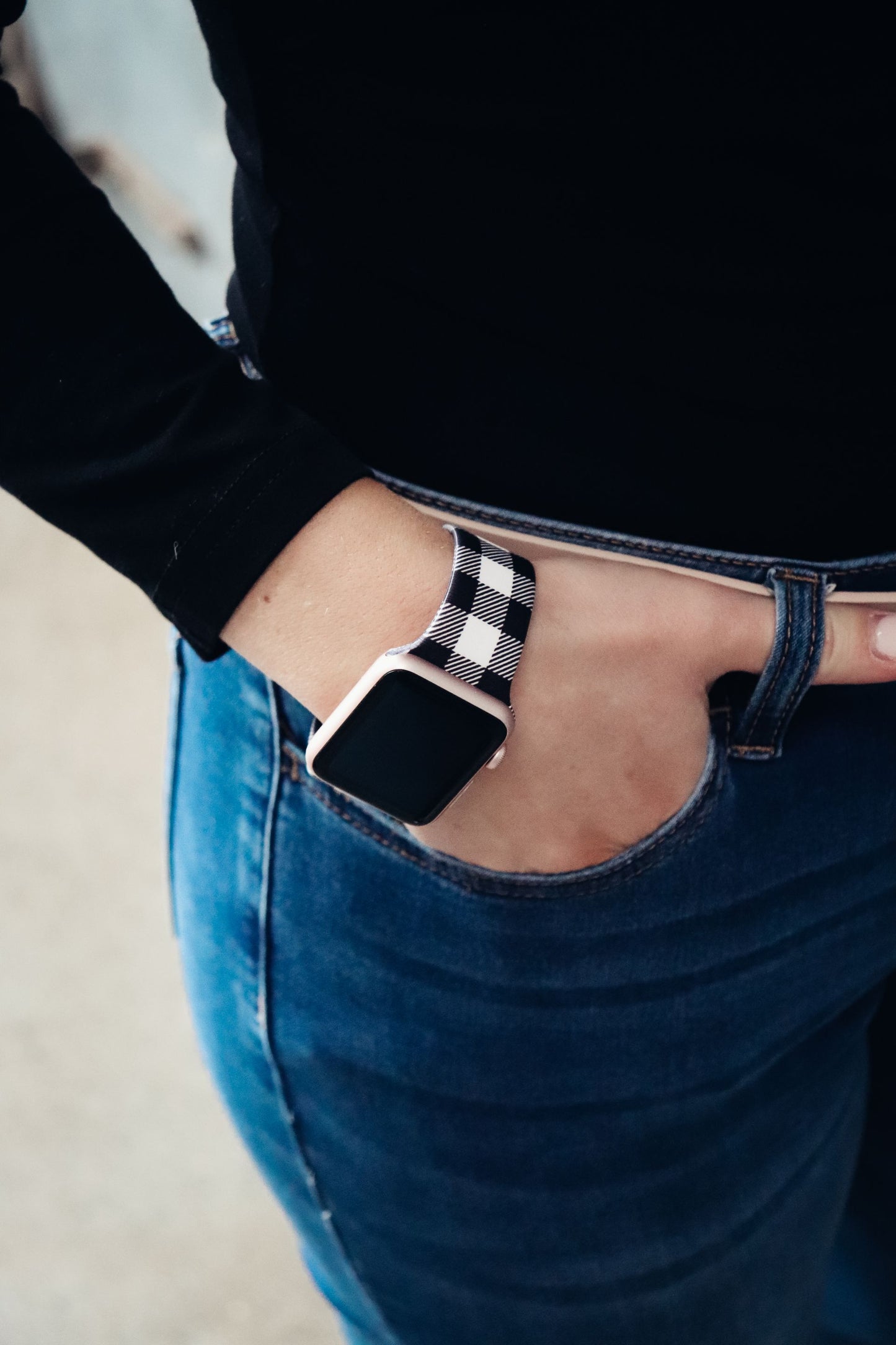 Black and White Buffalo Plaid Apple Watch Band