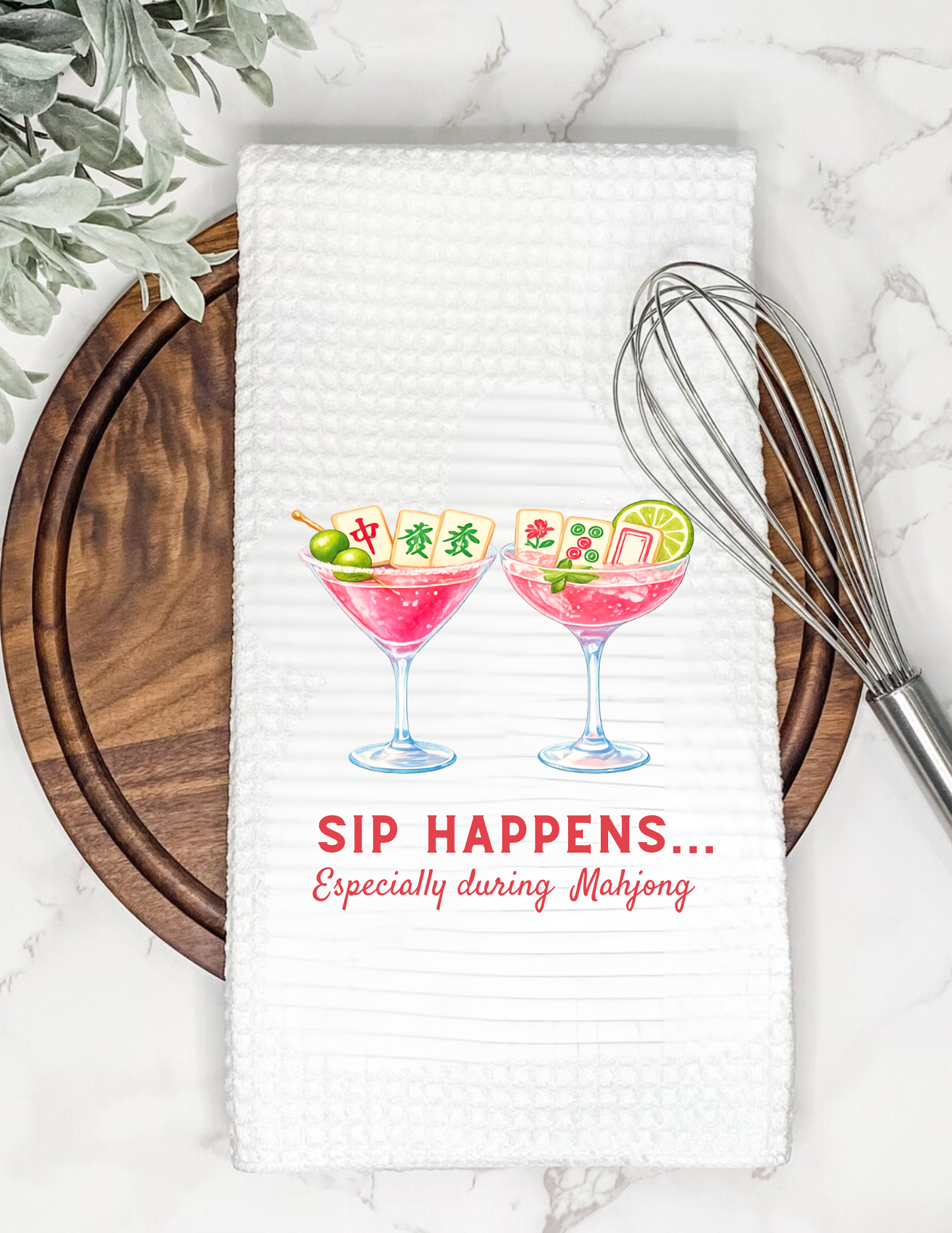 Mahjong Waffle Tea Towel Sip Happens