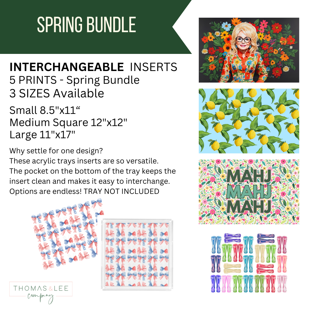 Acrylic Tray Interchangeable Insert Set of 5 - Pick your size - Spring 2025