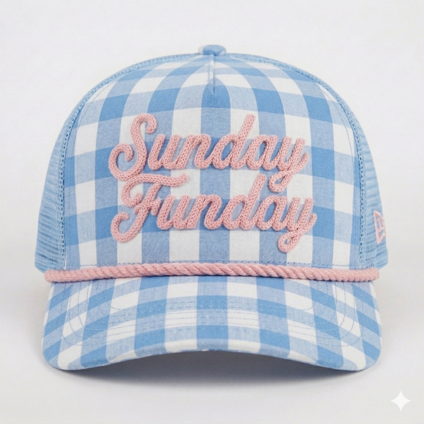 PREORDER Sunday Funday Gingham Hat – Blue & Pink Embroidered Hat - Ships 6/22