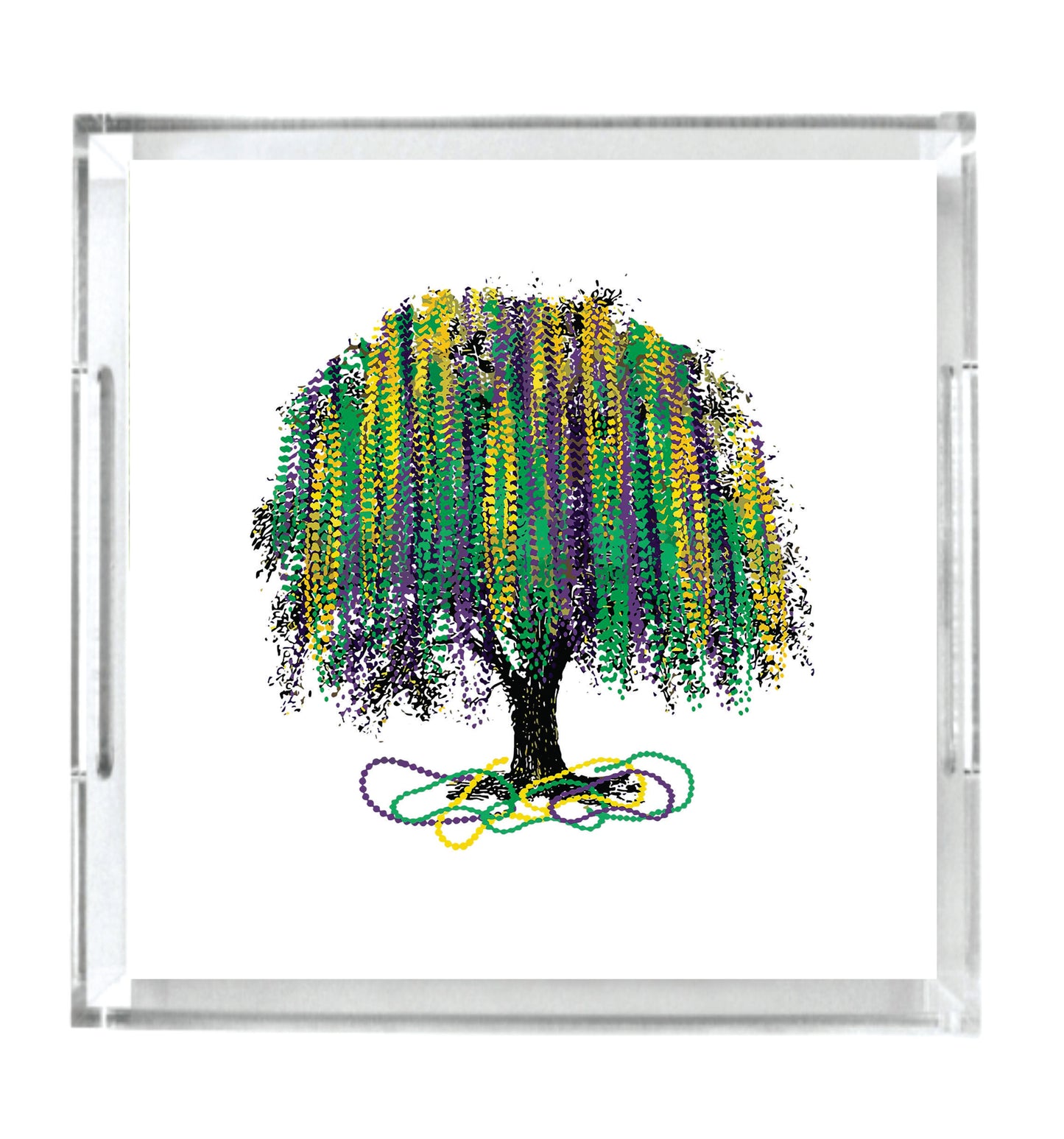 Acrylic Serving Tray - Throw beads on a tree - Mardi Gras