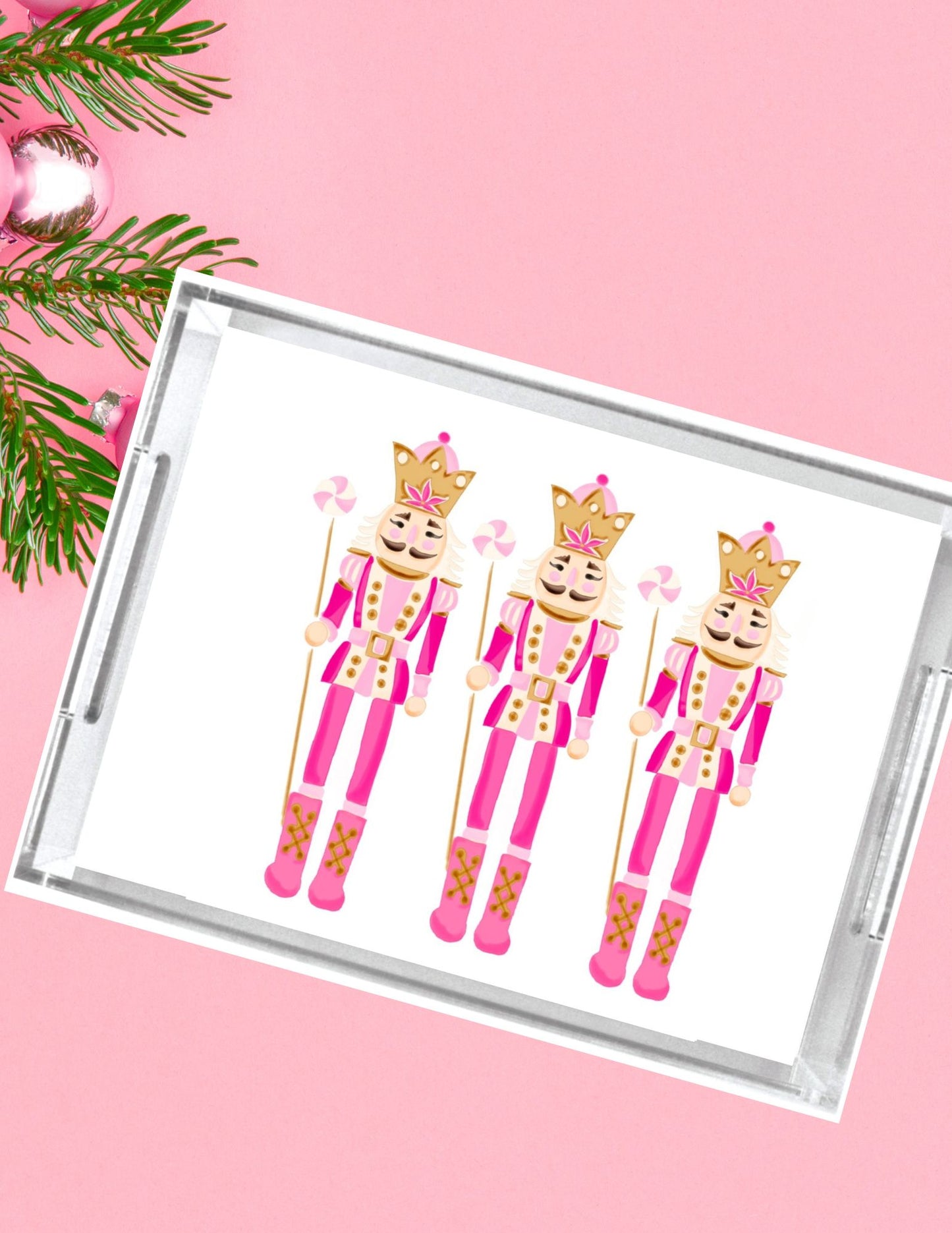 Acrylic Serving Tray - HOLIDAY COLLECTION - Pink Nutcracker Trio