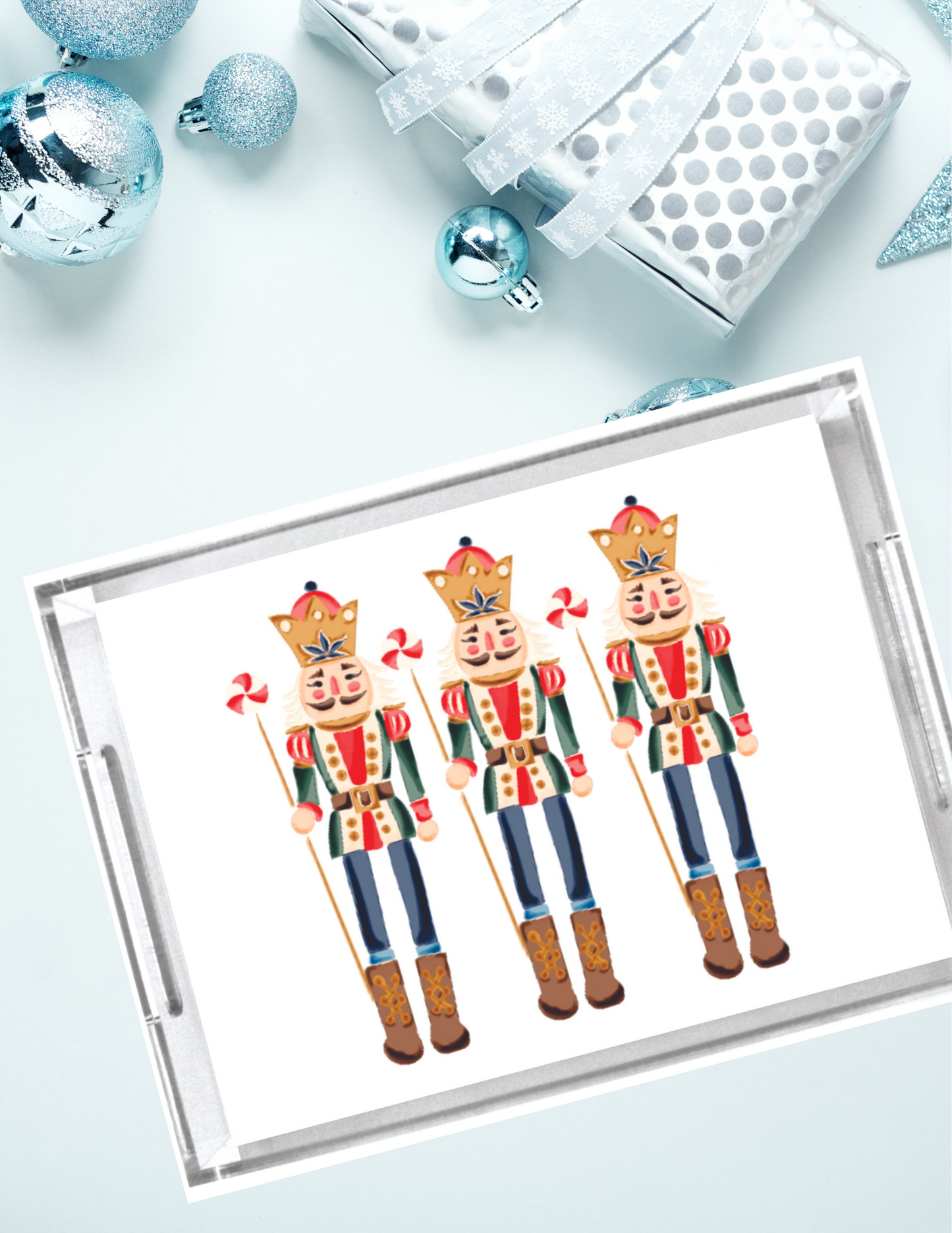 Acrylic Serving Tray - HOLIDAY COLLECTION- Blue Nutcracker Trio