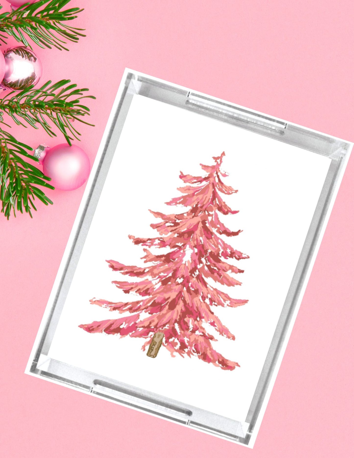 Acrylic Serving Tray - HOLIDAY COLLECTION - Pink Tree