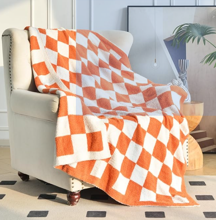 Luxe Checkboard Throw Blanket Orange
