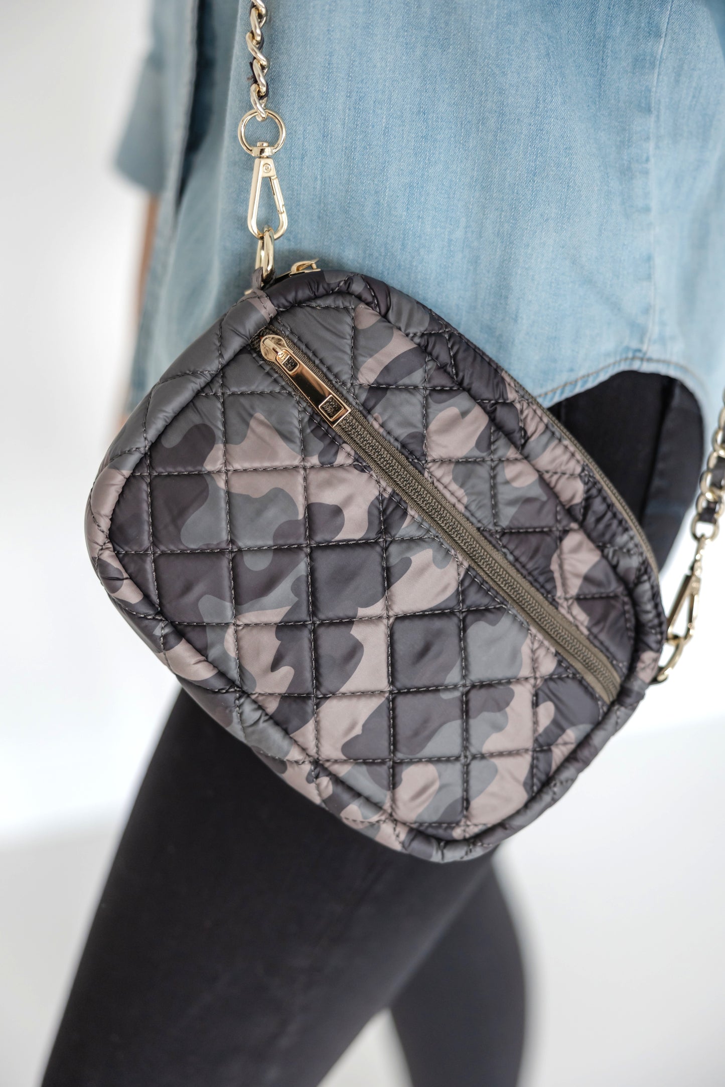 SueEllen Quilted Small Crossbody Bag with Gold Chain Strap