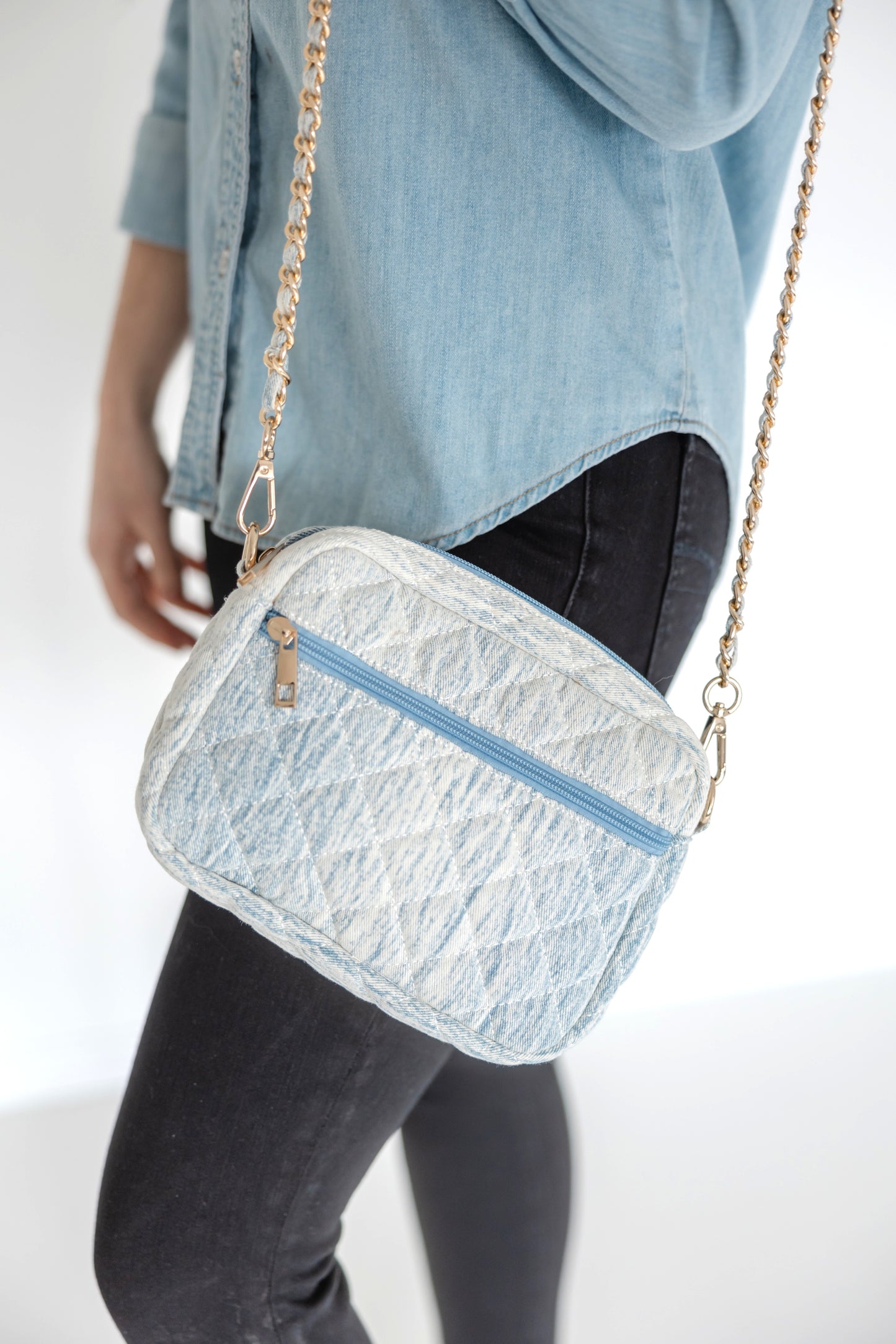 SueEllen Quilted Small Crossbody Bag with Gold Chain Strap