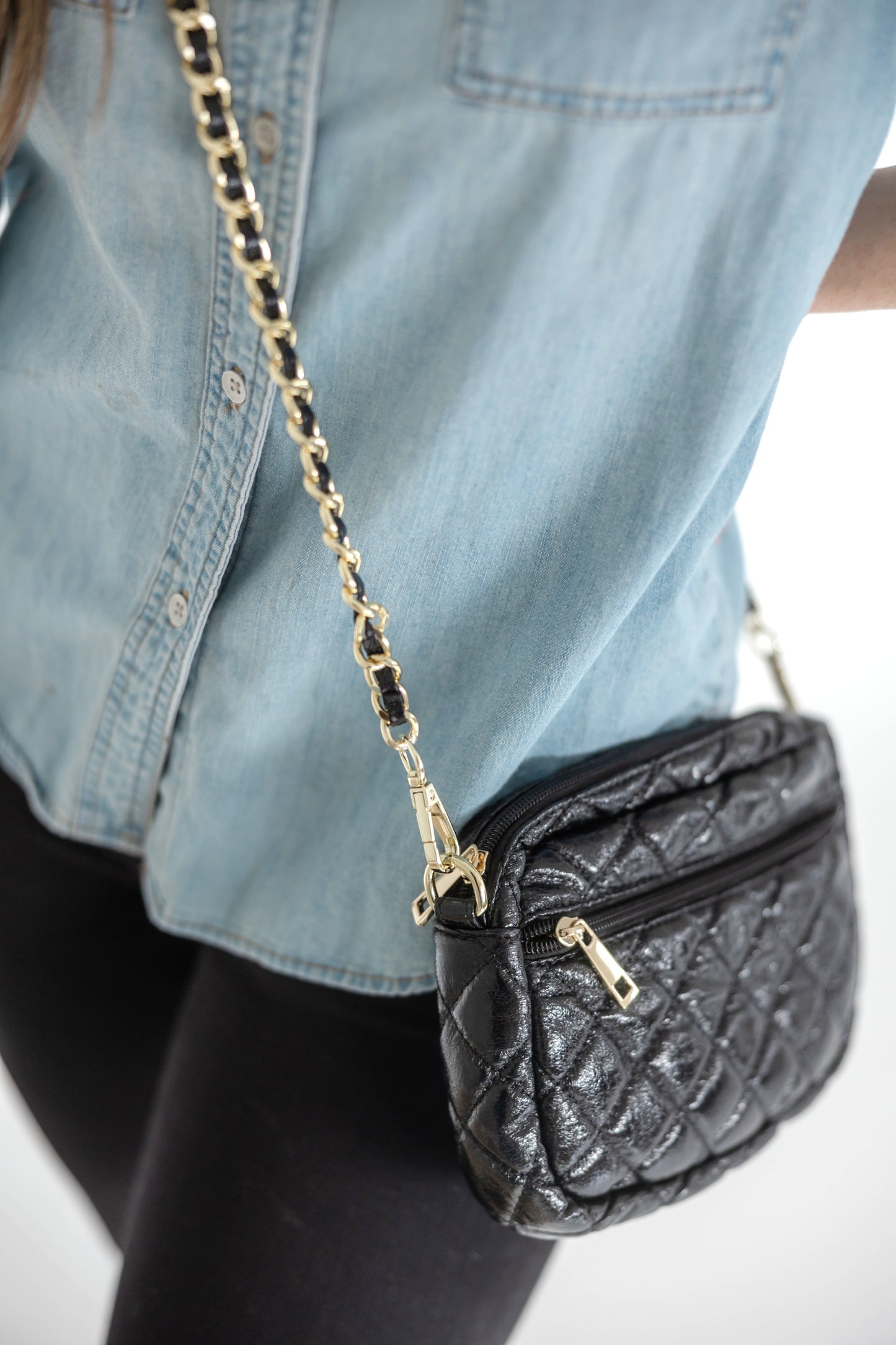 SueEllen Quilted Small Crossbody Bag with Gold Chain Strap
