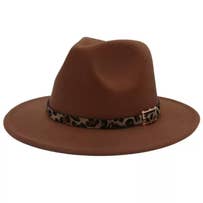 CAMEL Adjustable Flat Brim Fedora Hat with Leopard Band