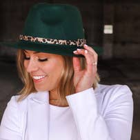 GREEN Adjustable Flat Brim Fedora Hat with Leopard Band