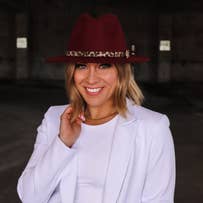BURGUNDY Adjustable Flat Brim Fedora Hat with Leopard Band