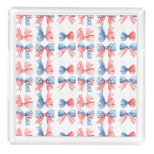 Acrylic Serving Tray - PATRIOTIC BOWS - 4TH OF JULY