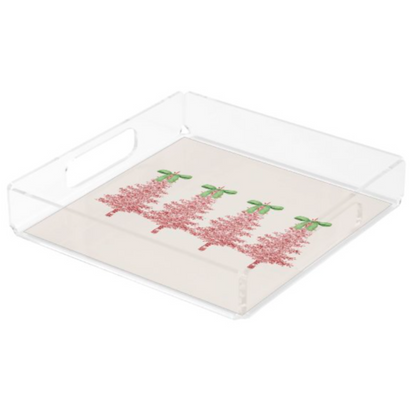 Acrylic Serving Tray - Holiday Collection - TINSEL TREE with Bows