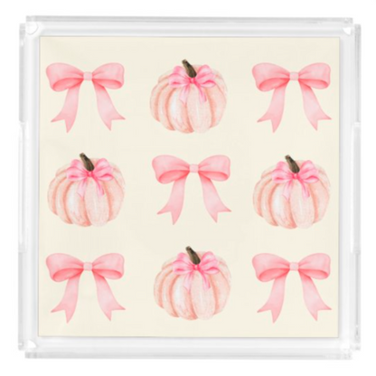 Acrylic Serving Tray - FALL COLLECTION - Pink Pumpkins + Bows