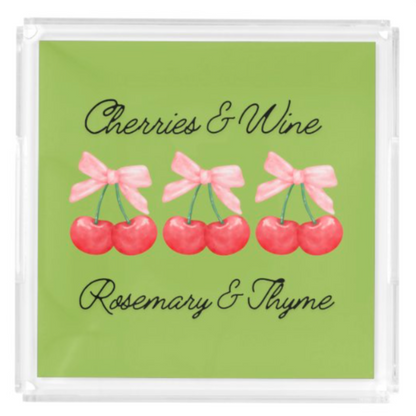 Acrylic Serving Tray - Cherries and Wine