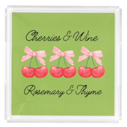 Acrylic Serving Tray - Cherries and Wine