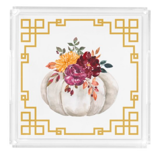 Acrylic Serving Tray - FALL COLLECTION - Pumpkin Flowers