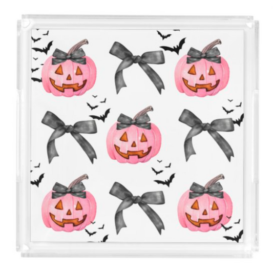 Acrylic Serving Tray - FALL COLLECTION - Pumpkins Bows + Bats