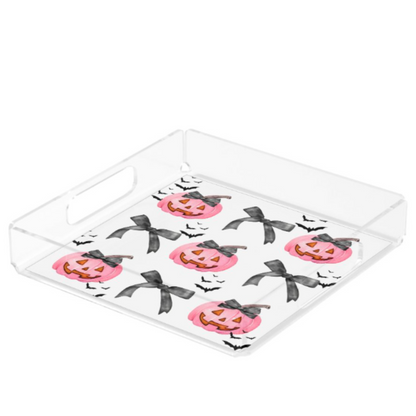Acrylic Serving Tray - FALL COLLECTION - Pumpkins Bows + Bats