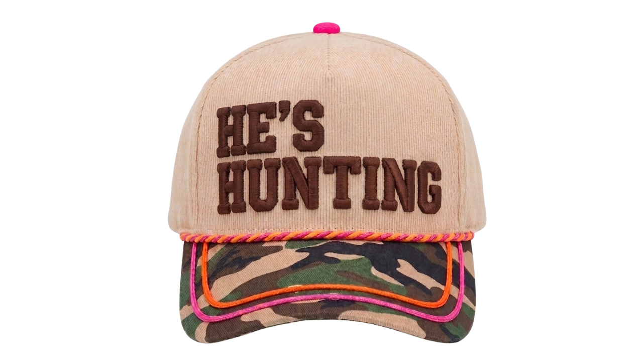 PREORDER He’s Hunting Embroidered Camo Hat SHIPS 10/15