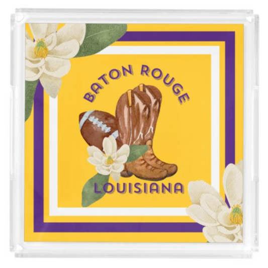 Acrylic Serving Tray - Gameday STATE FLOWER - BATON ROUGE LOUISIANA