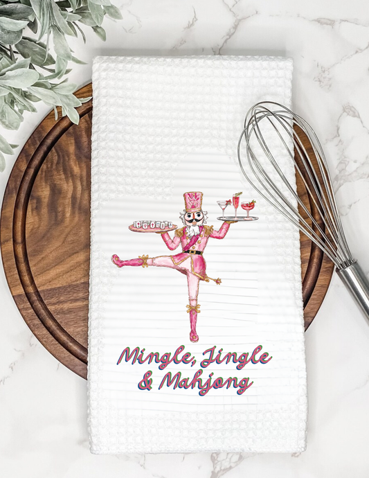 Mahjong Waffle Tea Towel Pink Nutcracker