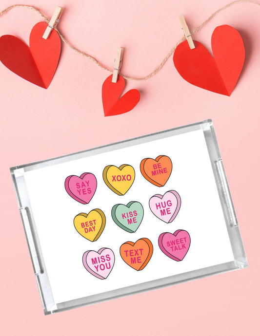 Acrylic Serving Tray - Valentine's Day - Conversation Hearts
