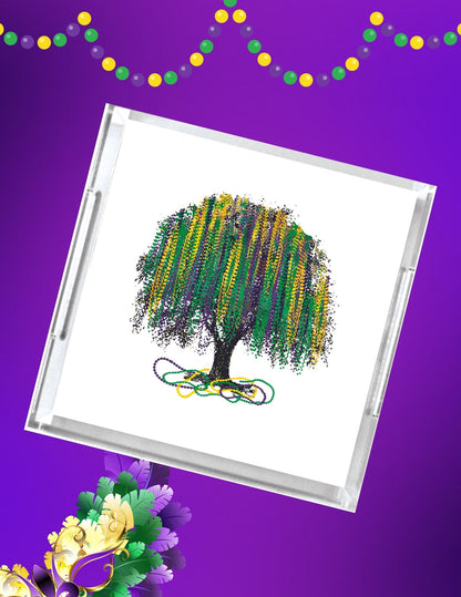 Acrylic Serving Tray - Throw beads on a tree - Mardi Gras