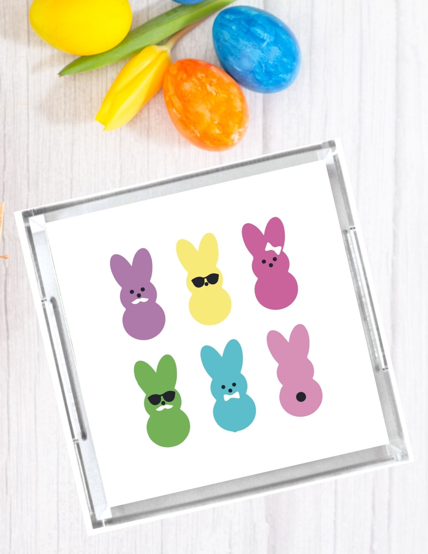 Acrylic Serving Tray - Easter Cool Bunny Colorful Tray - Peeps