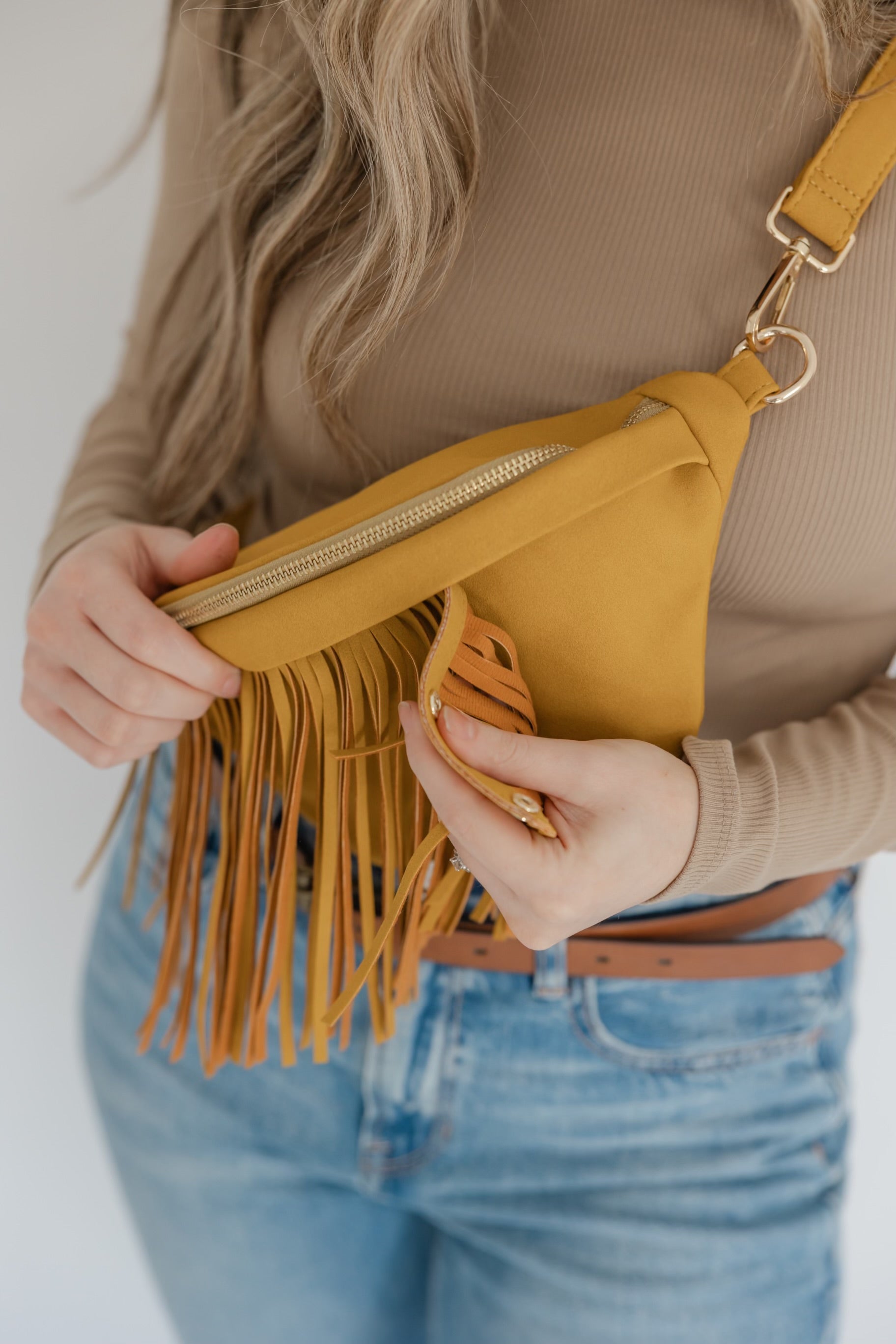 Removable Fringe Western Style Suede Bum Sling Hip Bag - Blue Jeans and  Bikinis Boutique