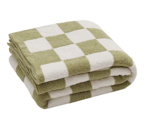 Luxe Checkboard Throw Blanket Neutral Olive