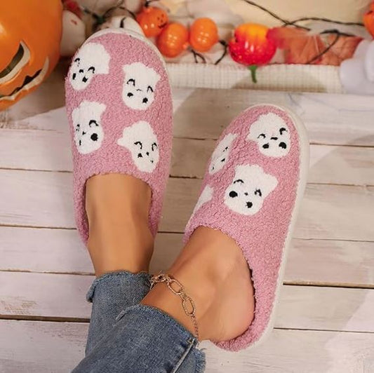 Halloween Pink Ghost Cozy Slippers