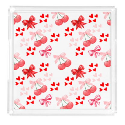 Acrylic Serving Tray - LOVE Collection - Bows + Cherries