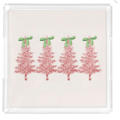 Acrylic Serving Tray - Holiday Collection - TINSEL TREE with Bows