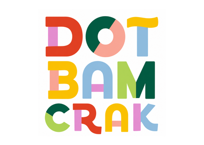 Colorful text 'DOT BAM CRAK' on a white background