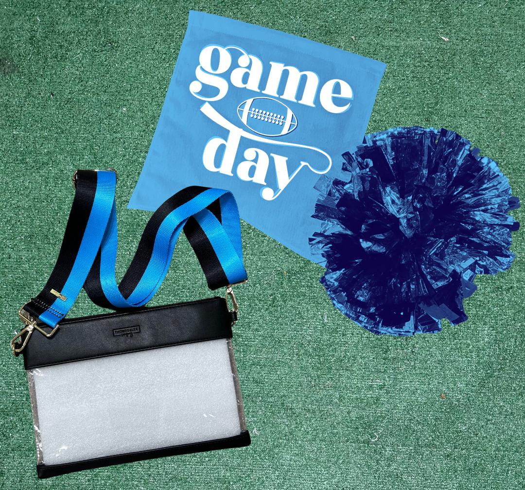 Black & Clear Stadium Bag + Blue & Black Gameday Strap NCAA/NFL/Concert