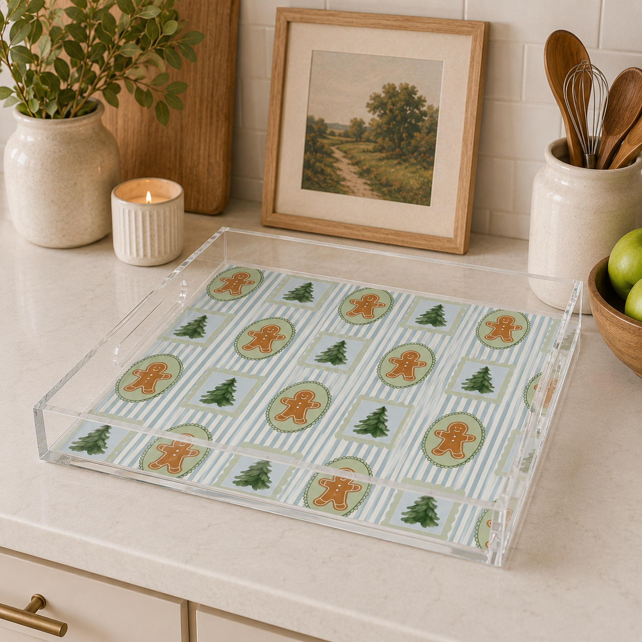 Holiday Collection Acrylic SQUARE Tray – 12” x 12” Medium