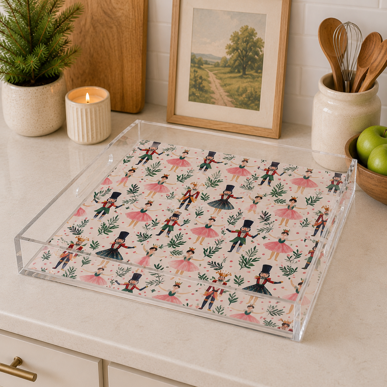 Holiday Collection Acrylic SQUARE Tray – 12” x 12” Medium