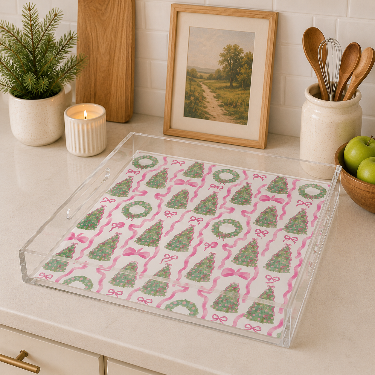 Holiday Collection Acrylic SQUARE Tray – 12” x 12” Medium