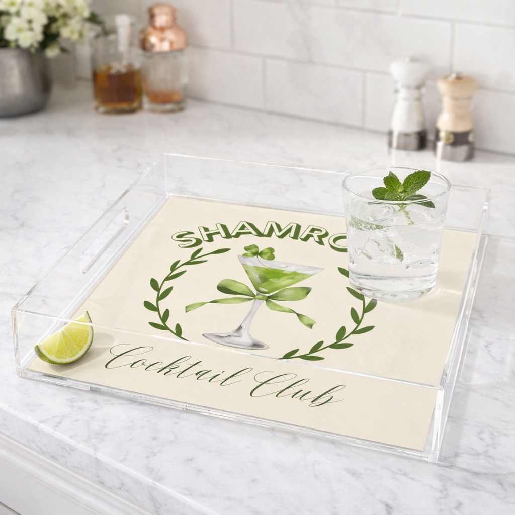 Acrylic Serving Tray - St. Patrick's Day - Shamrock Cocktail Club
